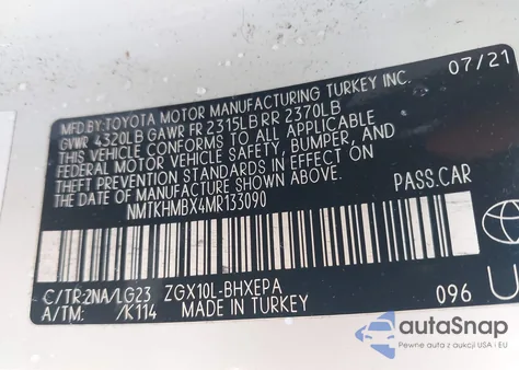 2021 Toyota C-Hr Limited from USA, damaged, VIN NMTKHMBX4MR133090